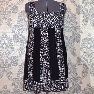 Black White Polka Dot & Solid Panel Stretch Dress